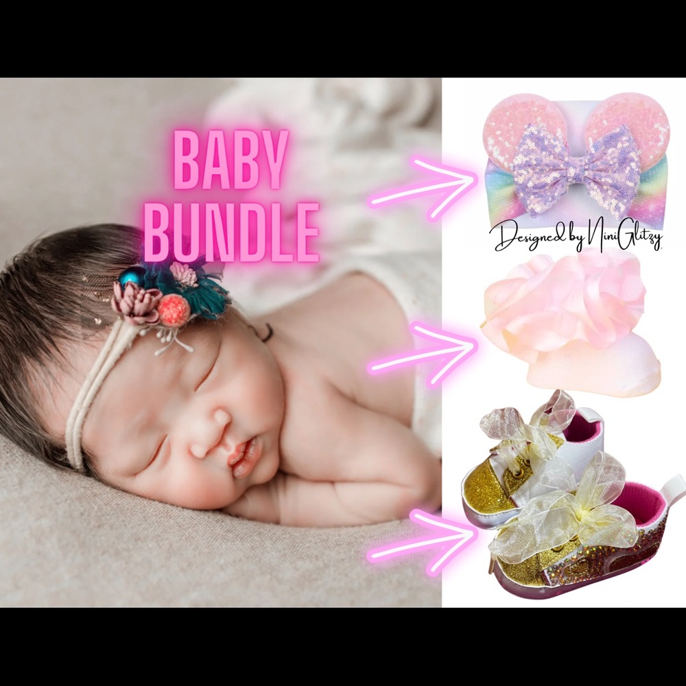 Infant Photoshoot Bundle Mickey Mouse Headband Ruffle Sock Bedazzled Shoe